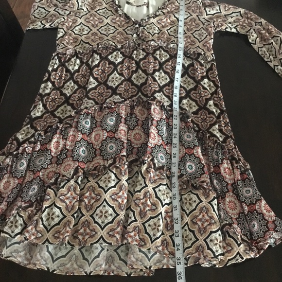 Anthropologie Boho Brown and Cream Bishop Tiered Mini Dress Size S NWOT - Picture 8 of 11